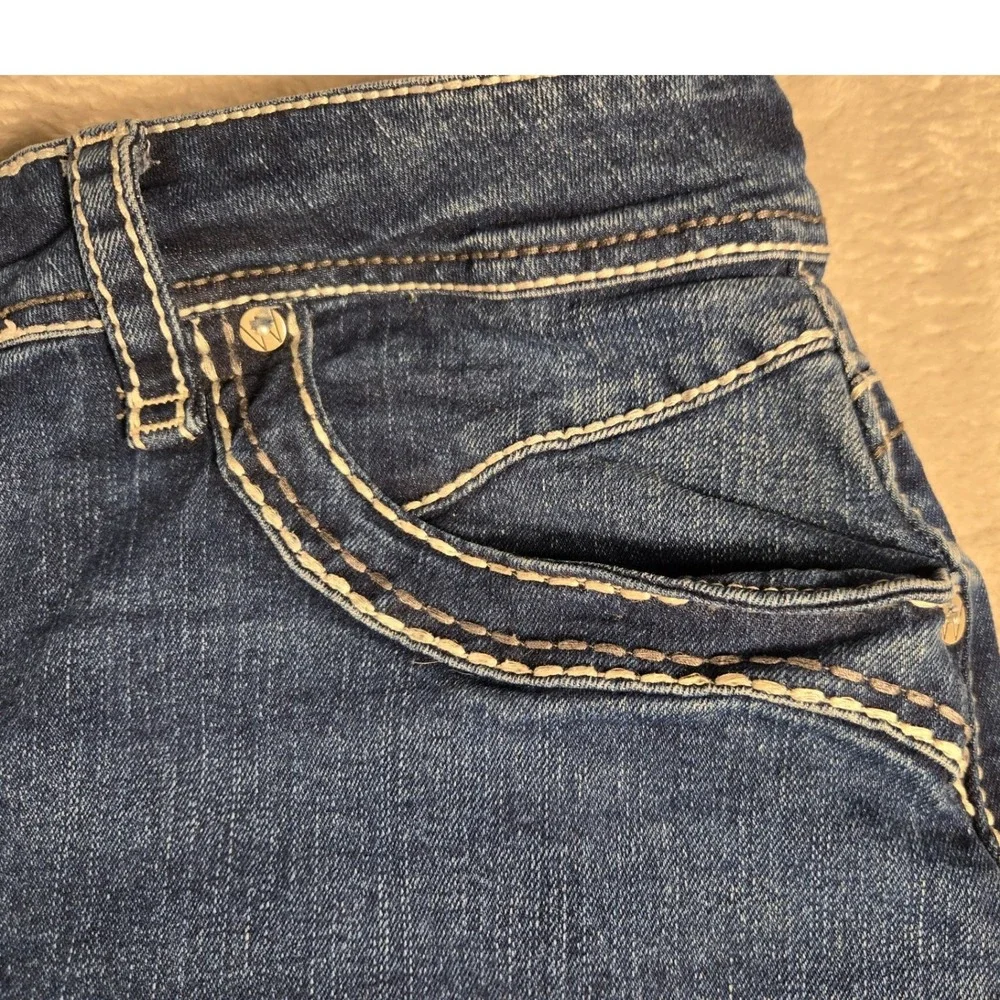 Western Bull Mens Straight Fit Jeans Dark Wash Horseshoe Embroidery 36x30 Blue